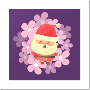 Retro vintage pink Santa Claus with vintage flower Posters and Art